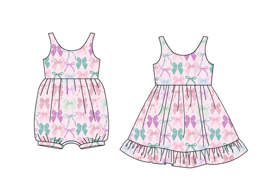 Baby Girl Sleeveless Bows Pink Sibling Romper Dress ( Moq 5 Each Style ) 3.12