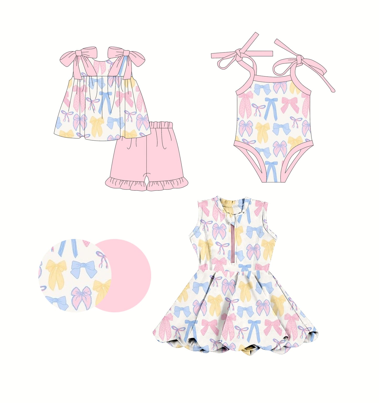 Baby Girl Straps Bows Pink Sibling Romper Dress Set ( Moq 5 Each Style ) 2.24