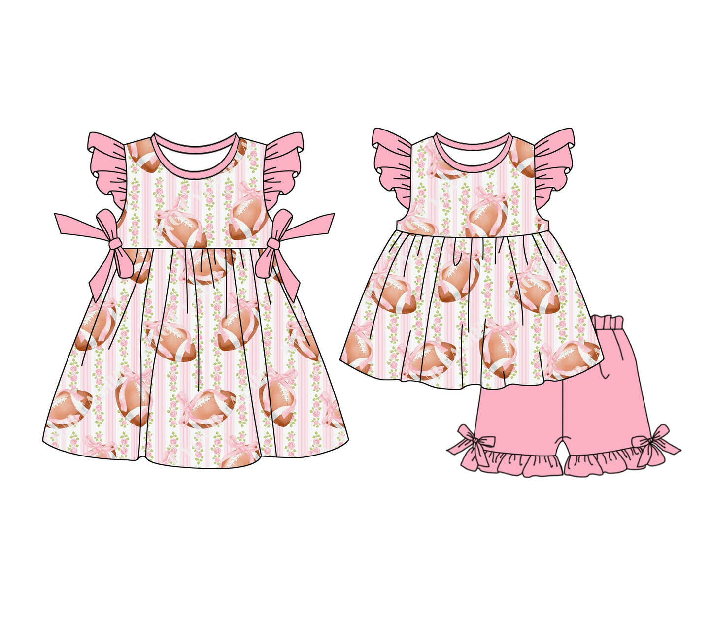 Baby Girl Football Floral Bows Sibling Dress Set ( Moq 5 Each Style ) 1.4