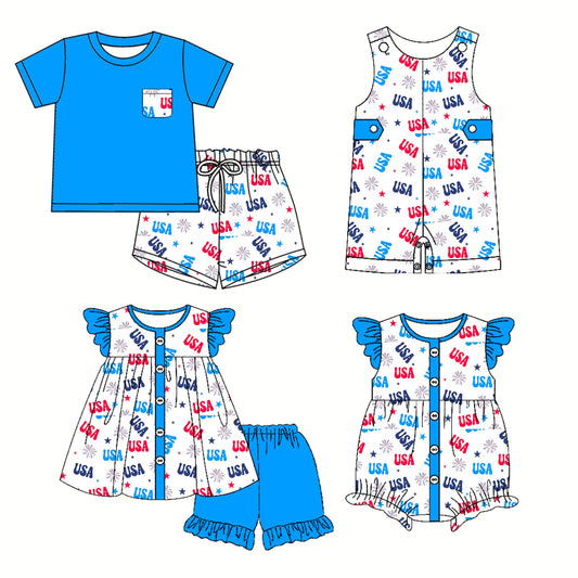 ( Moq 5 Each Style ) Baby Boy Girl 4th Of July Sibling Romper Set 3.31