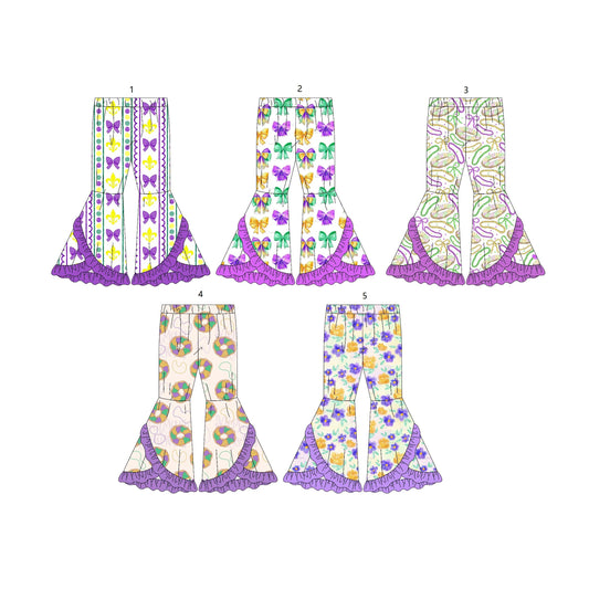 ( Moq 5 Each Style ) Girls Kids Donuts Bows Flower Bell Pants Mardi Gras Clothes