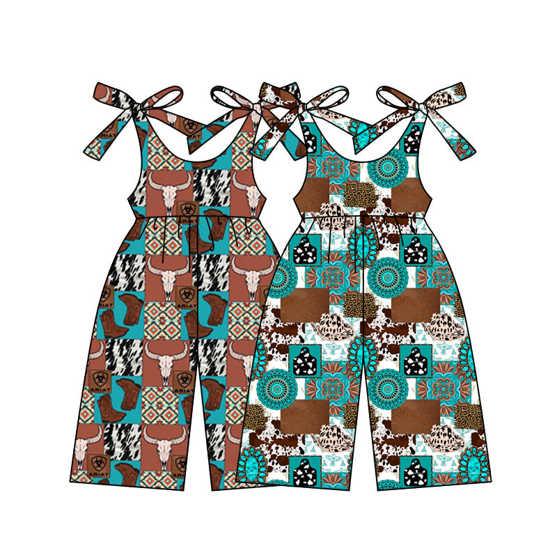 Baby Girl Straps Western Cow Sibling Jumpsuit ( Moq 5 Each Style ) 12.20