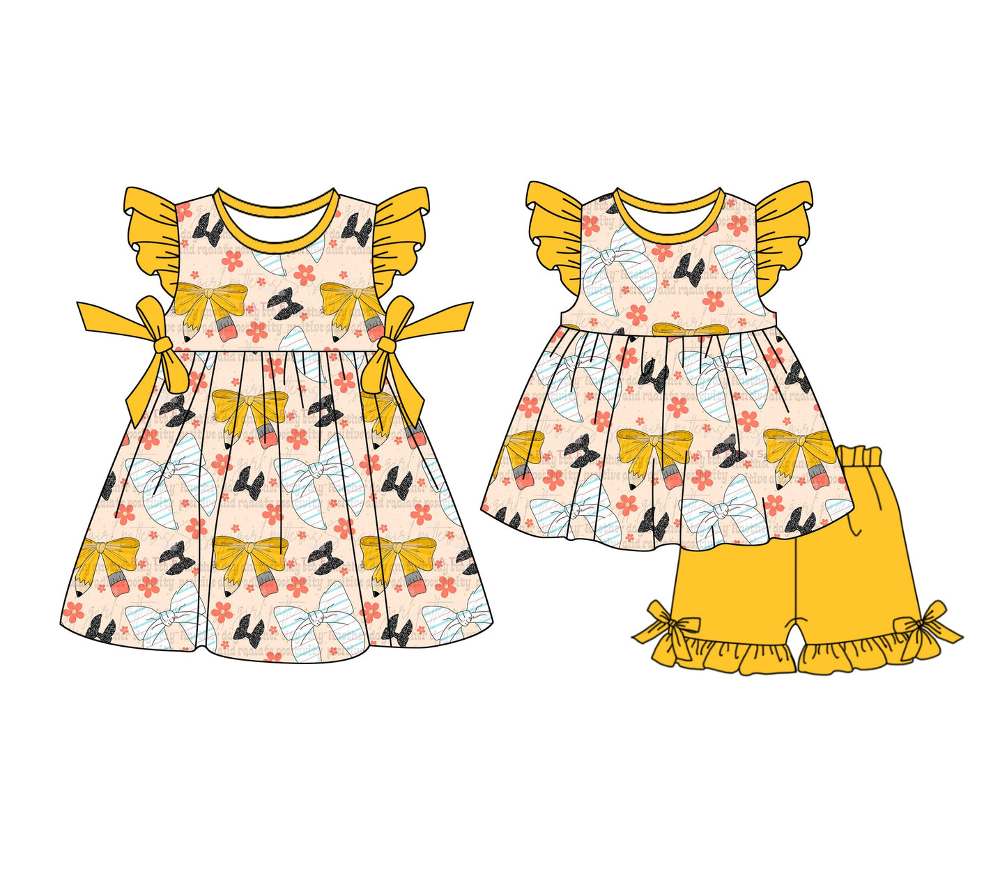 Baby Girl Pencil Bows Back To School Sibling Dress Set ( Moq 5 Each Style ) 1.6