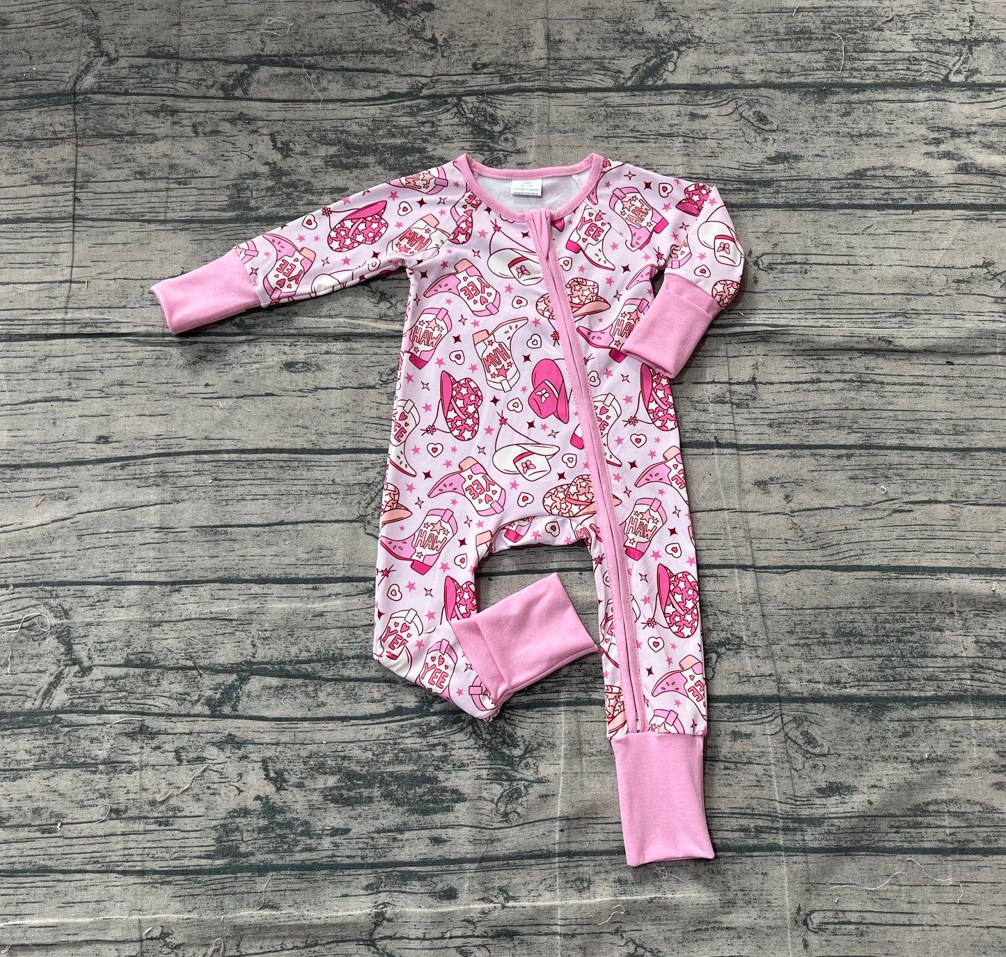 Baby Girls Long Sleeves Hats Boots Hearts Valentine Pink Footie Sleeper Zipper Romper RTS