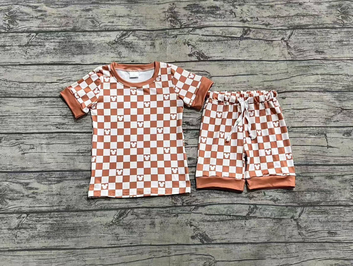 Baby Girl Short Sleeves Mouse Checked Shirt Tee Shorts Clothes Set RTS