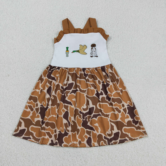 Baby Girl Sleeveless Embroidery Duck Call Dog Camo Knee Length Dress RTS