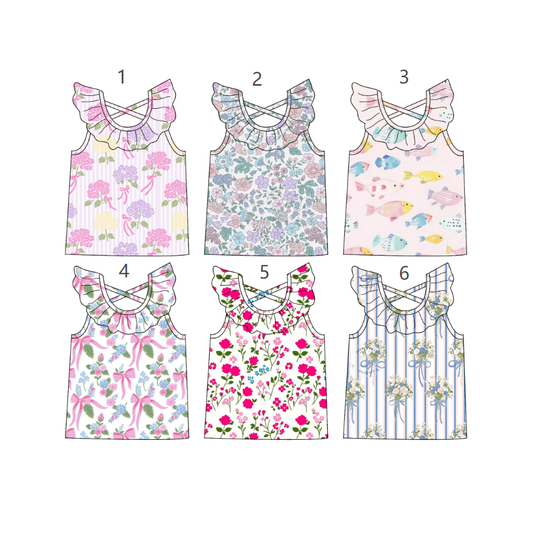 ( Moq 5 Each Style ) Sibling Baby Girls Kids Short Sleeves Flower Ruffle Tops Summer Clothes