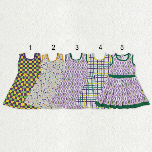 Sibling Baby Girls Kids Sleeveless Mardi Gras Yoga Shorts Knee Length Dresses RTS