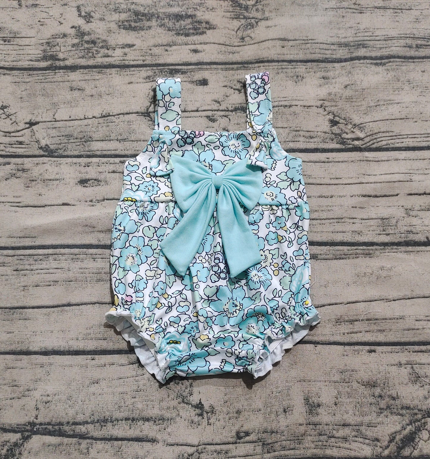 Baby Girl Infant Straps Flower Bow Bubble Romper RTS