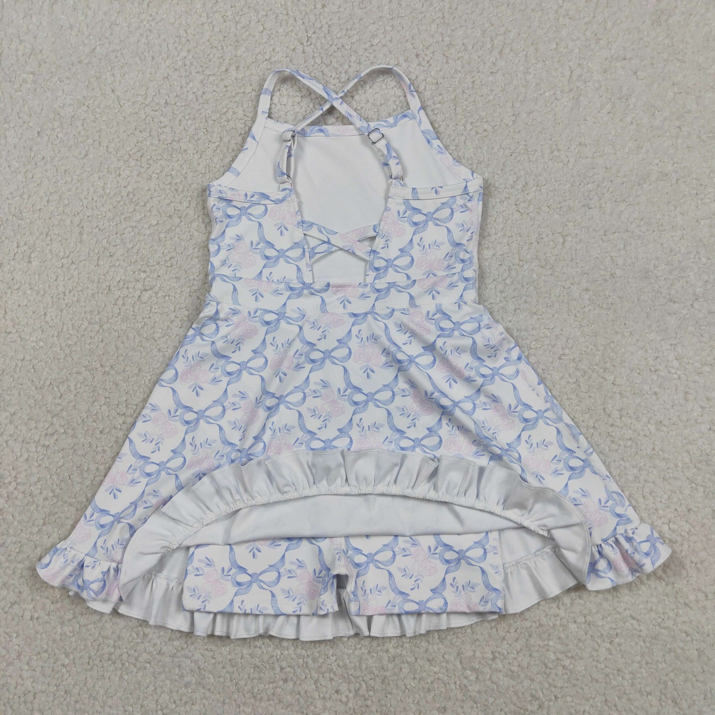 Baby Girls Kids Sleeveless Blue Bows Flower Shorts Knee Length Ruffle Dress RTS