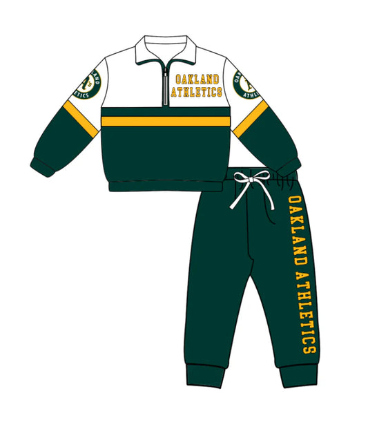 ( Moq 5 ) Baby Boys Toddler Long Sleeves Zipper Pullover Shirt Jogger Pants Team Green Outfit