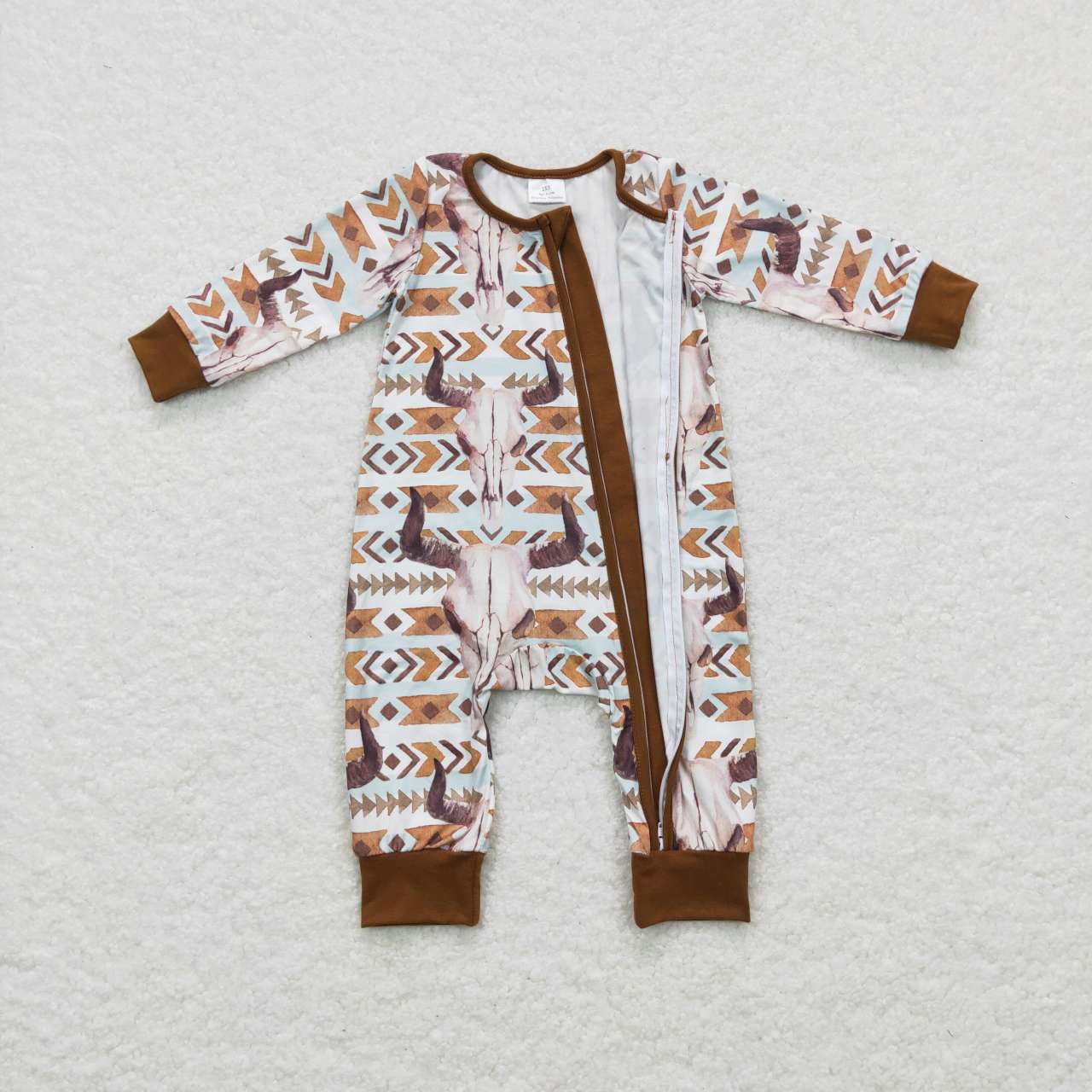 LR0674 Baby Boy Western Cow Aztec Long Sleeves One Piece Romper