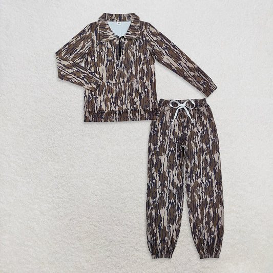 Adult Women Long Sleeves Camo Zipper Shirt Pockets Yoga Active Pants Clothes Set