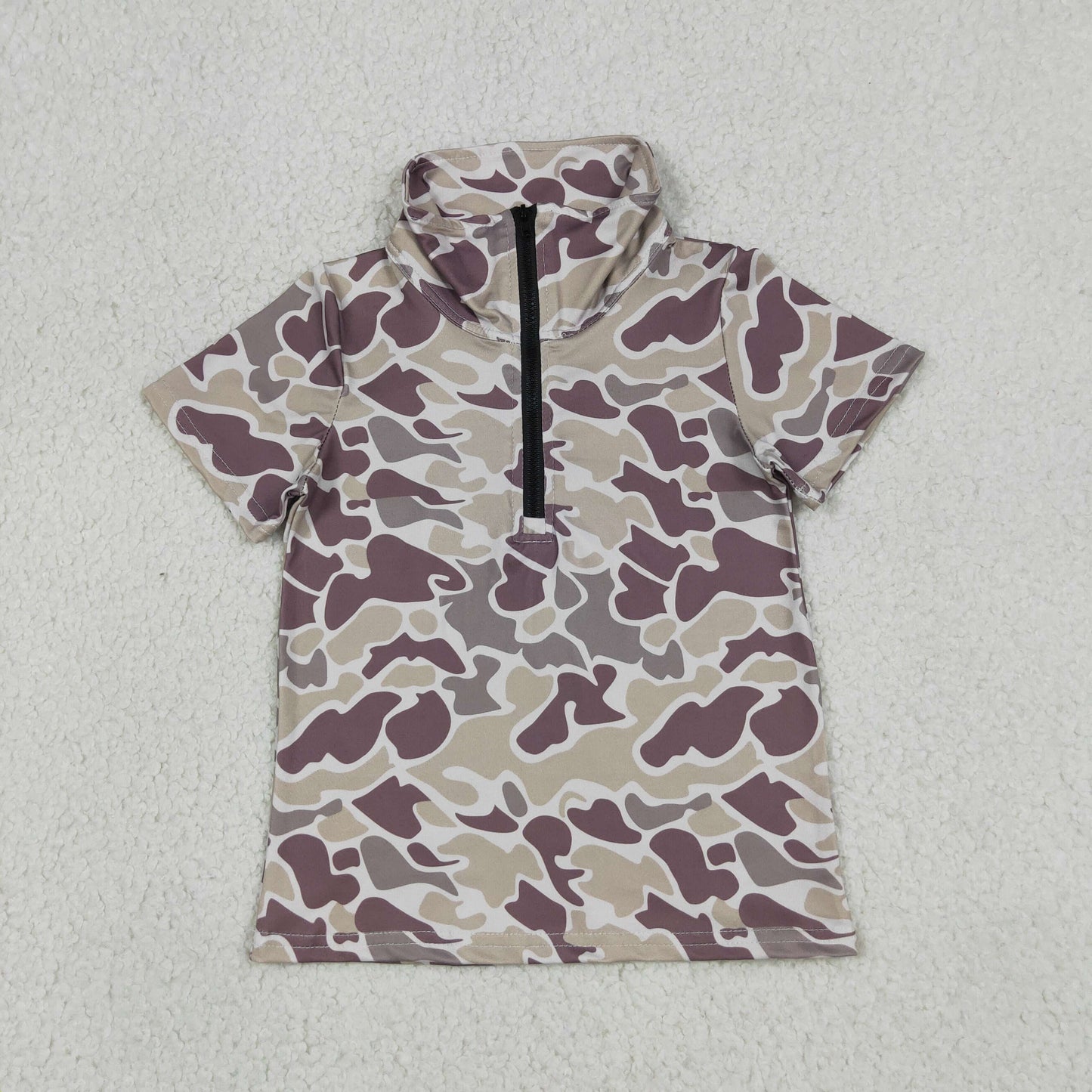 Baby Boys Kids Short Sleeves Dark Grey Camo Zipper Pullover Shirt Tops RTS