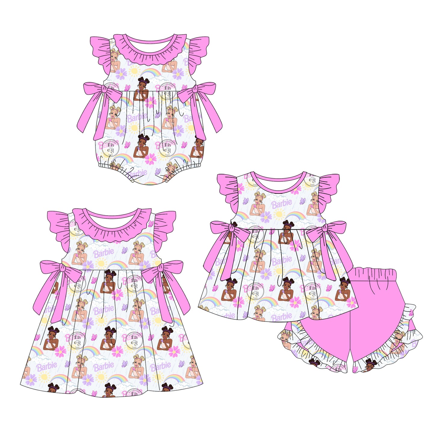 Baby Girl Rainbow Flower Doll Sibling Romper Dress Set ( Moq 5 Each Style ) 1.9