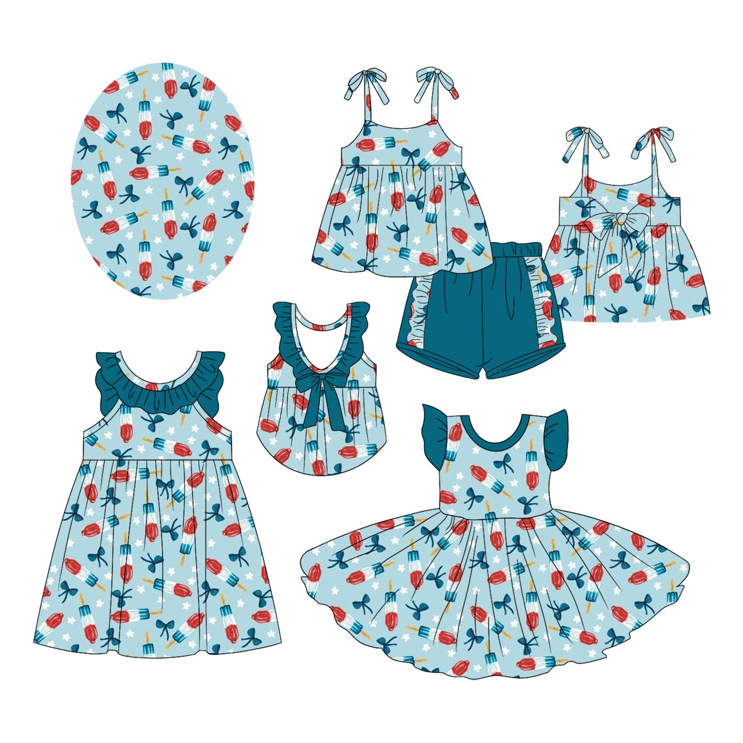 Baby Girl Popsicles Bows July 4th Sibling Dress Set ( Moq 5 Each Style ) 3.4