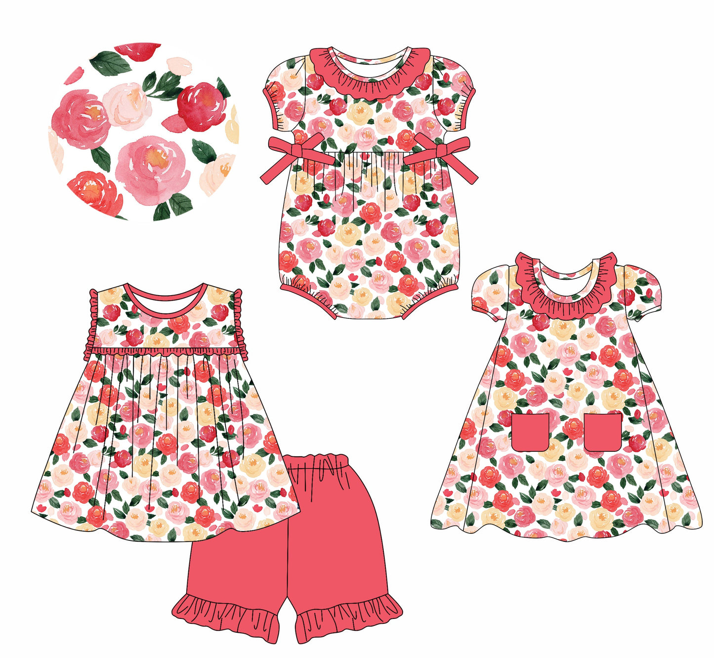 Baby Girl Flower Sibling Romper Dress Set ( Moq 5 Each Style ) 2.13