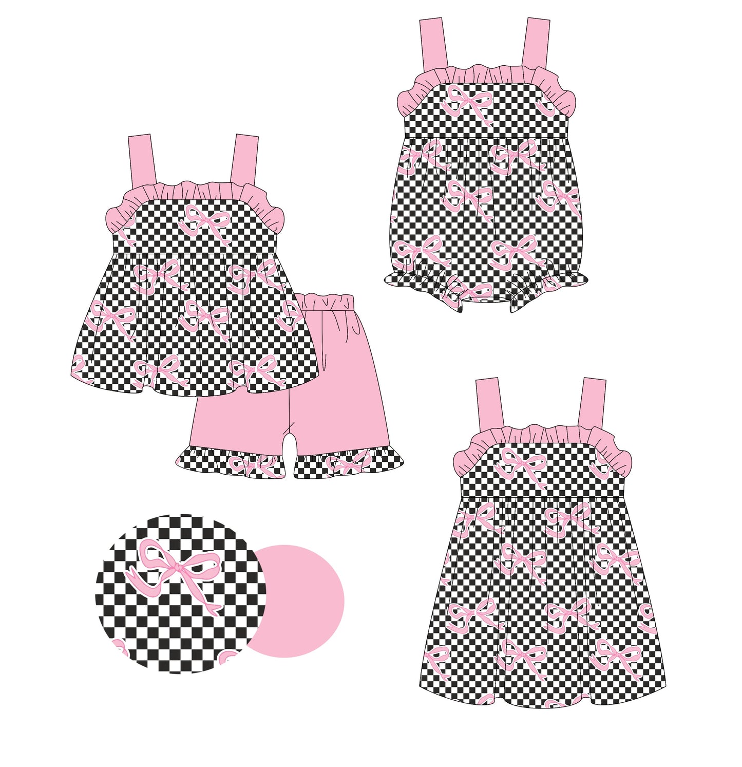Baby Girl Sleeveless Checked Bows Sibling Romper Dress Set ( Moq 5 Each Style ) 4.2