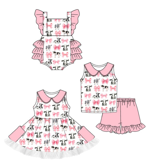 Baby Girl Western Cow Bows Sibling Romper Dress Set ( Moq 5 Each Style ) 1.2
