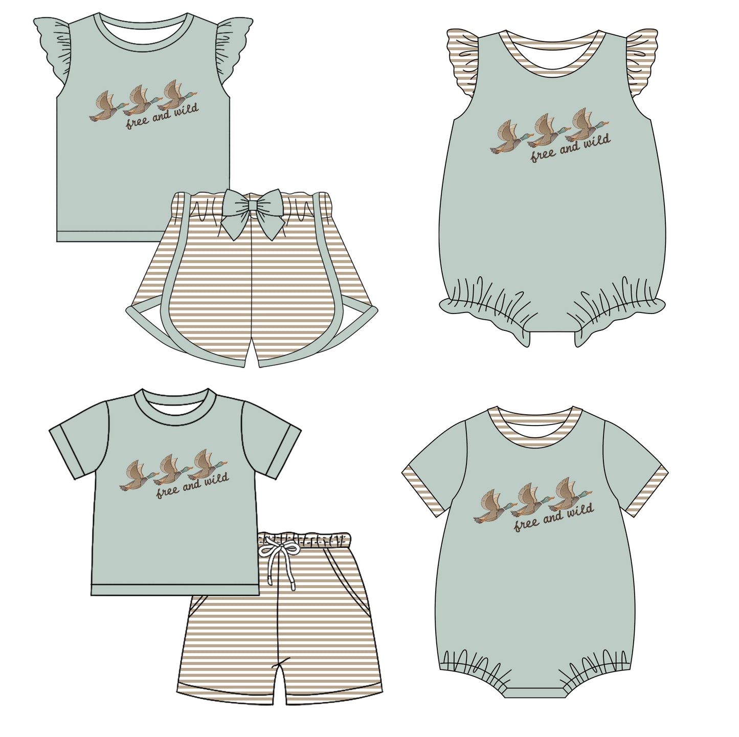 Baby Boy Girl Short Sleeves Ducks Sibling Romper Clothes Set ( Moq 5 Each style ) 11.28