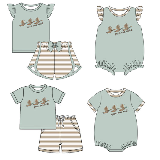 Baby Boy Girl Short Sleeves Ducks Sibling Romper Clothes Set ( Moq 5 Each style ) 11.28