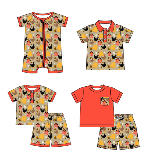 Baby Boy Short Sleeves Farm Chicken Sibling Romper Set ( Moq 5 Each Style ) 1.8