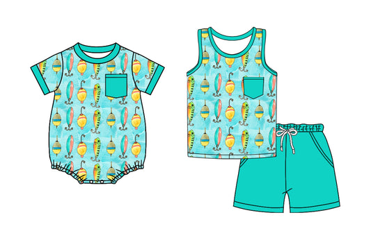 Baby Boy Fishing Pocket Green Sibling Romper Set ( Moq 5 Each Style ) 3.21