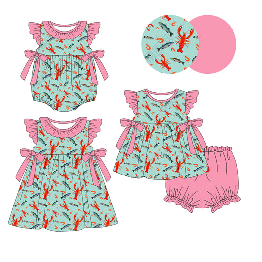 Baby Girl Crawfish Fish Bows Kids Sibling Romper Dress Set ( Moq 5 Each Style ) 1.11