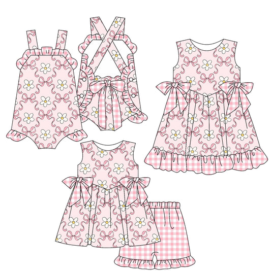 Baby Girl Flower Pink Bows Sibling Romper Dress Set ( Moq 5 Each Style ) 2.14
