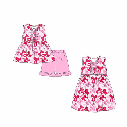 Baby Girl Sleeveless Bows Pink Sibling Dress Set ( Moq 5 Each Style ) 3.3