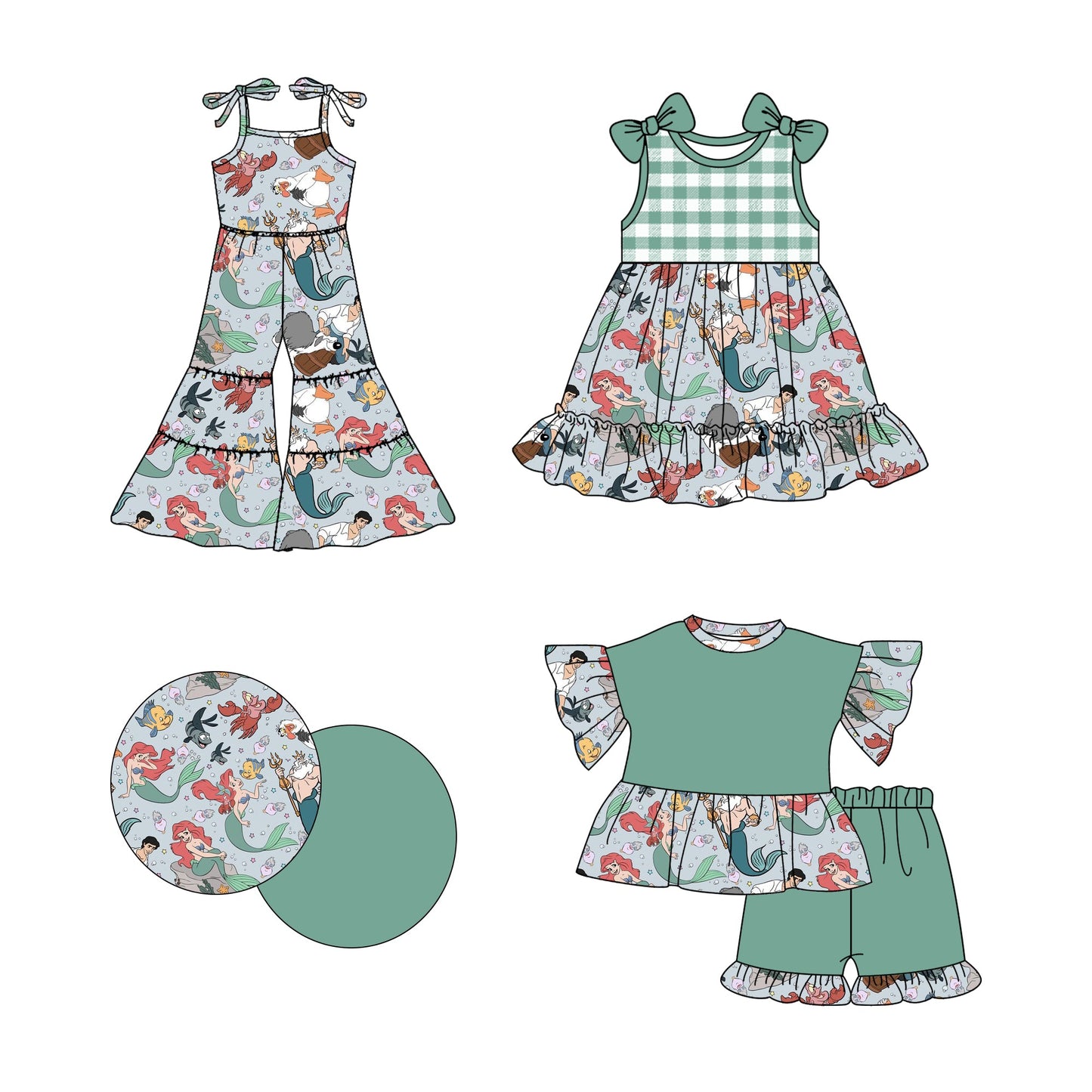 Baby Girl Princess Green Sibling Jumpsuit Dress Set ( Moq 5 Each Style ) 2.19