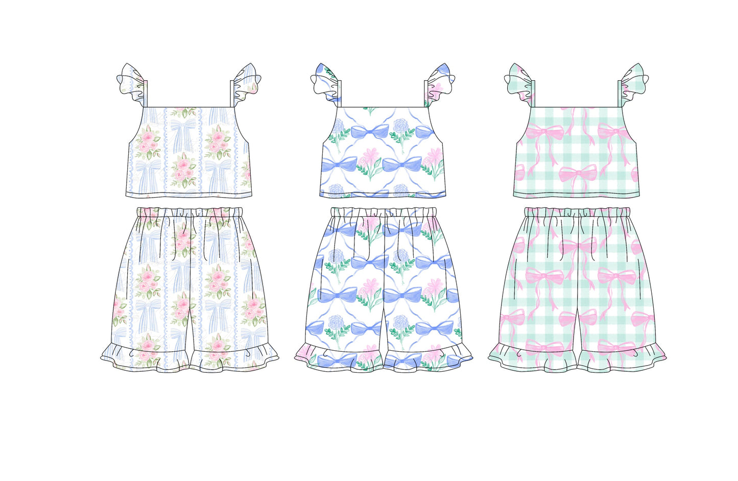 Baby Girl Short Sleeves Flower Bows Sibling Set ( Moq 5 Each Style ) 1.15