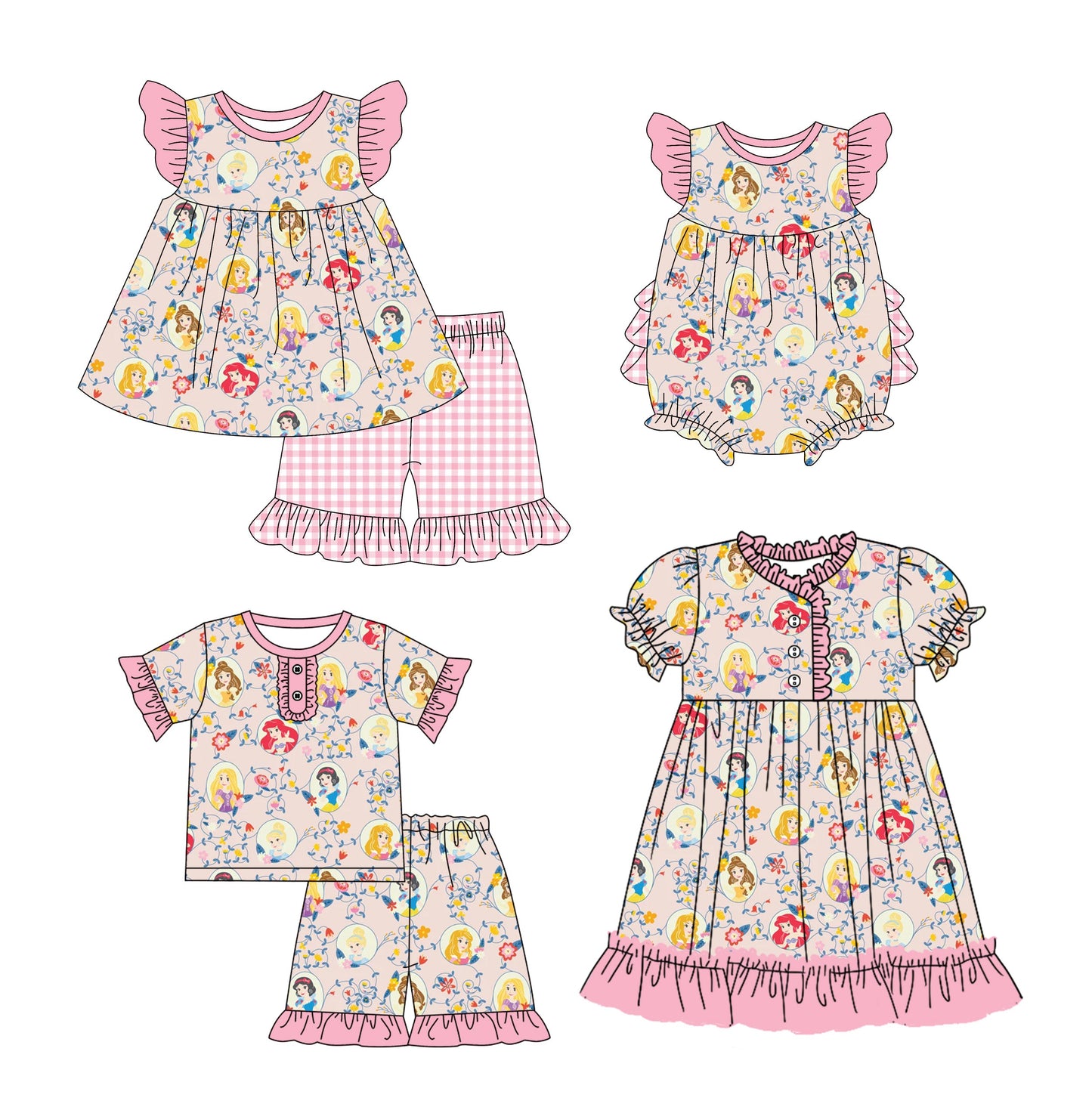 Baby Girl Short Sleeves Flower Princess Sibling Dress Romper Set ( Moq 5 Each Style ) 12.11