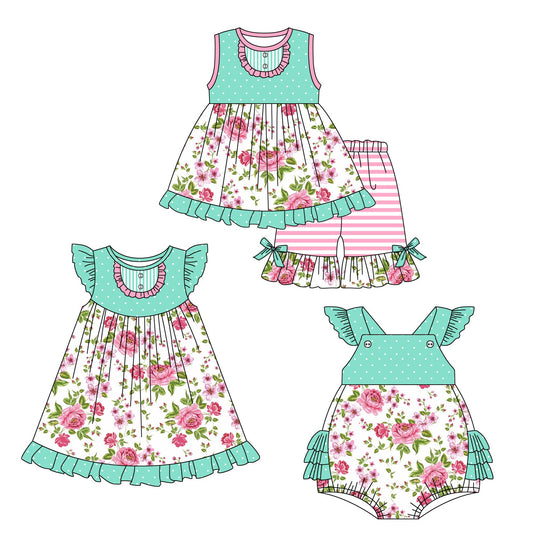 Baby Girl Sleeveless Flower Sibling Romper Dress Set ( Moq 5 Each Style ) 12.28