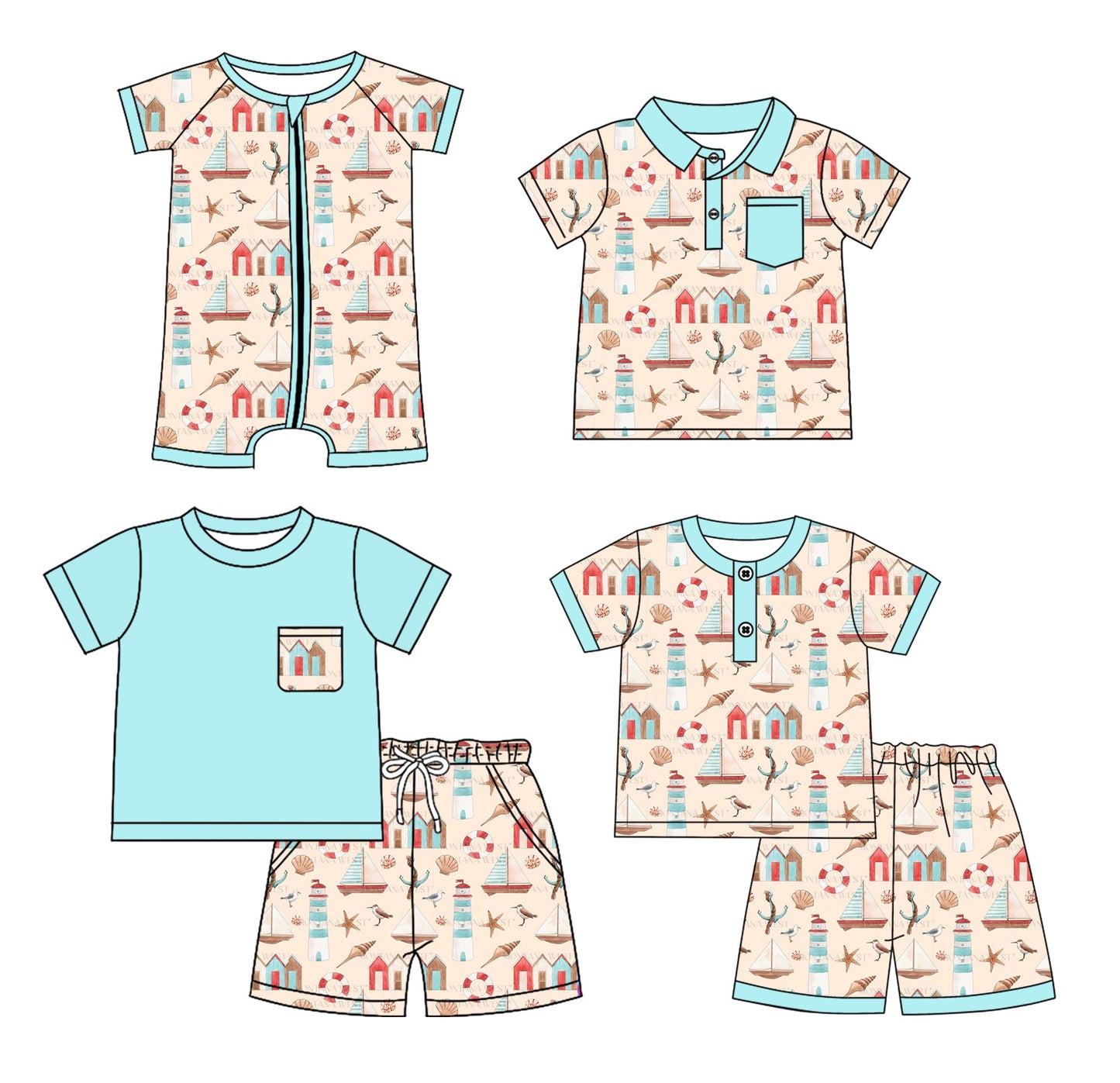 Baby Boy Short Sleeves Sibling Romper Shirt Set ( Moq 5 Each Style ) 3.20