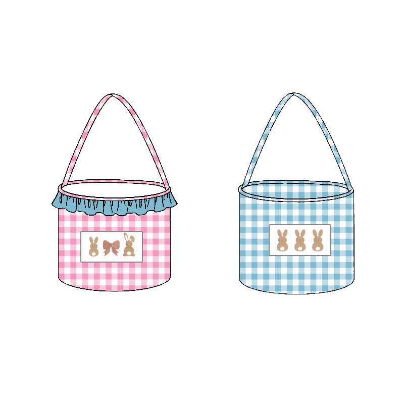 ( Moq 10 ) Boys Girls Kids Colorful Rabbits Bows Plaid Easter Basket Bag