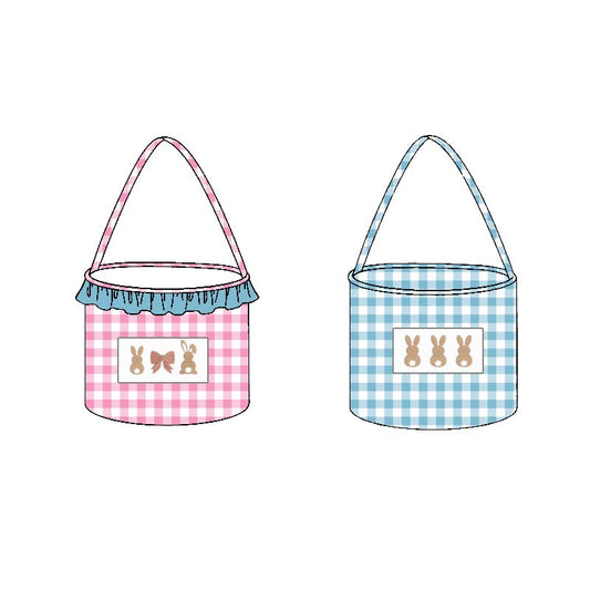 ( Moq 10 ) Boys Girls Kids Colorful Rabbits Bows Plaid Easter Basket Bag