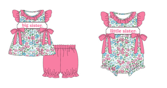 Baby Girl Short Sleeves Big Little Sister Flower Sibling Romper Set ( Moq 5 Each Style ) 12.27