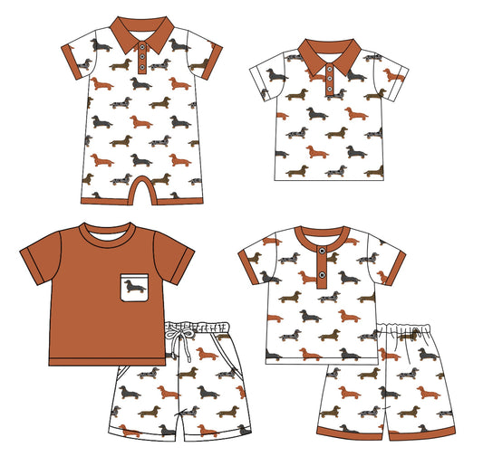 ( Moq 5 Each Style ) Baby Boy Short Sleeves Dogs Sibling Romper Shirt Set 4.18