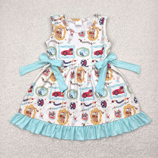 Baby Girl Cartoon Car Cakes Bows Knee Length Dress RTS