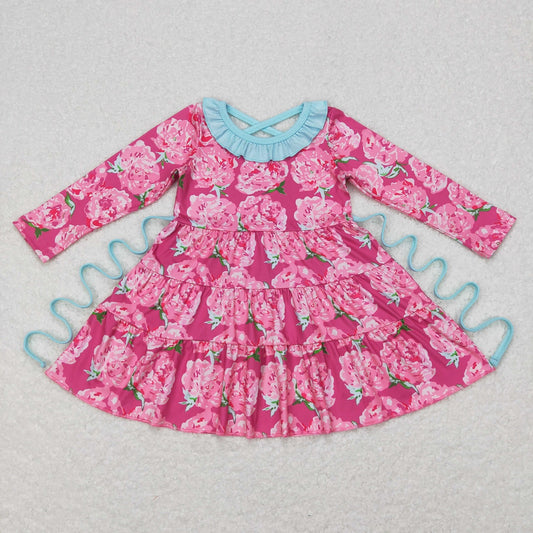GLD0407 Baby Girl Floral Long Sleeves Flower Twirl Dress