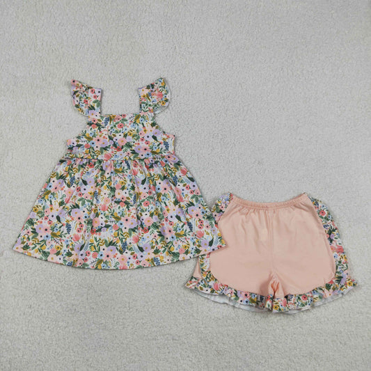 Baby Girls Kids Short Sleeves Flower Tunic Ruffle Shorts Set Clothes RTS