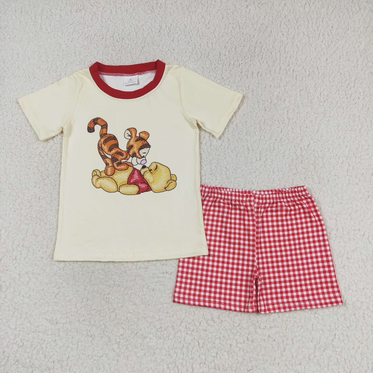 Baby Girl Bear Tiger Tops Plaid Shorts Set