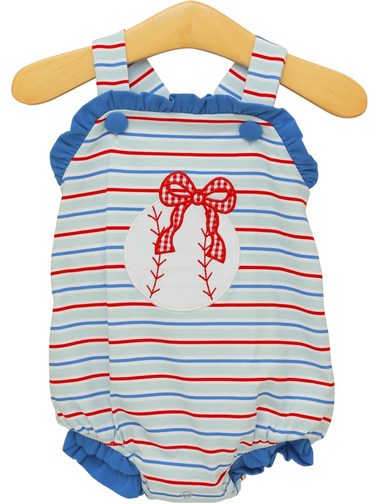 ( Moq 5 ) Preorder Baby Girls Infant Baseball Bows Stripes Bubble Romper 4th of July Clothes
