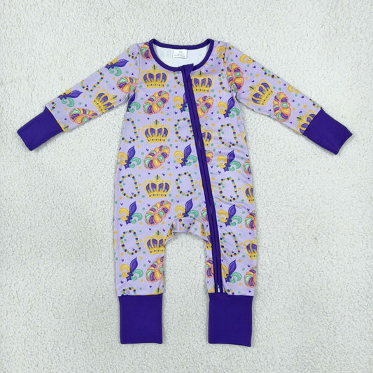 Sibling Baby Kids Toddler Long Sleeves Flower Donuts Mardi Gras Romper Set Pajamas Clothes RTS