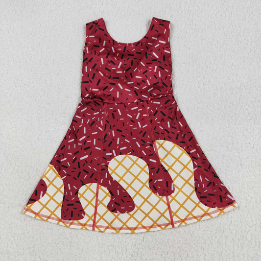 Baby Girl Sleeveless Drips Summer Dark Red Knee Length Yoga Active Dress RTS