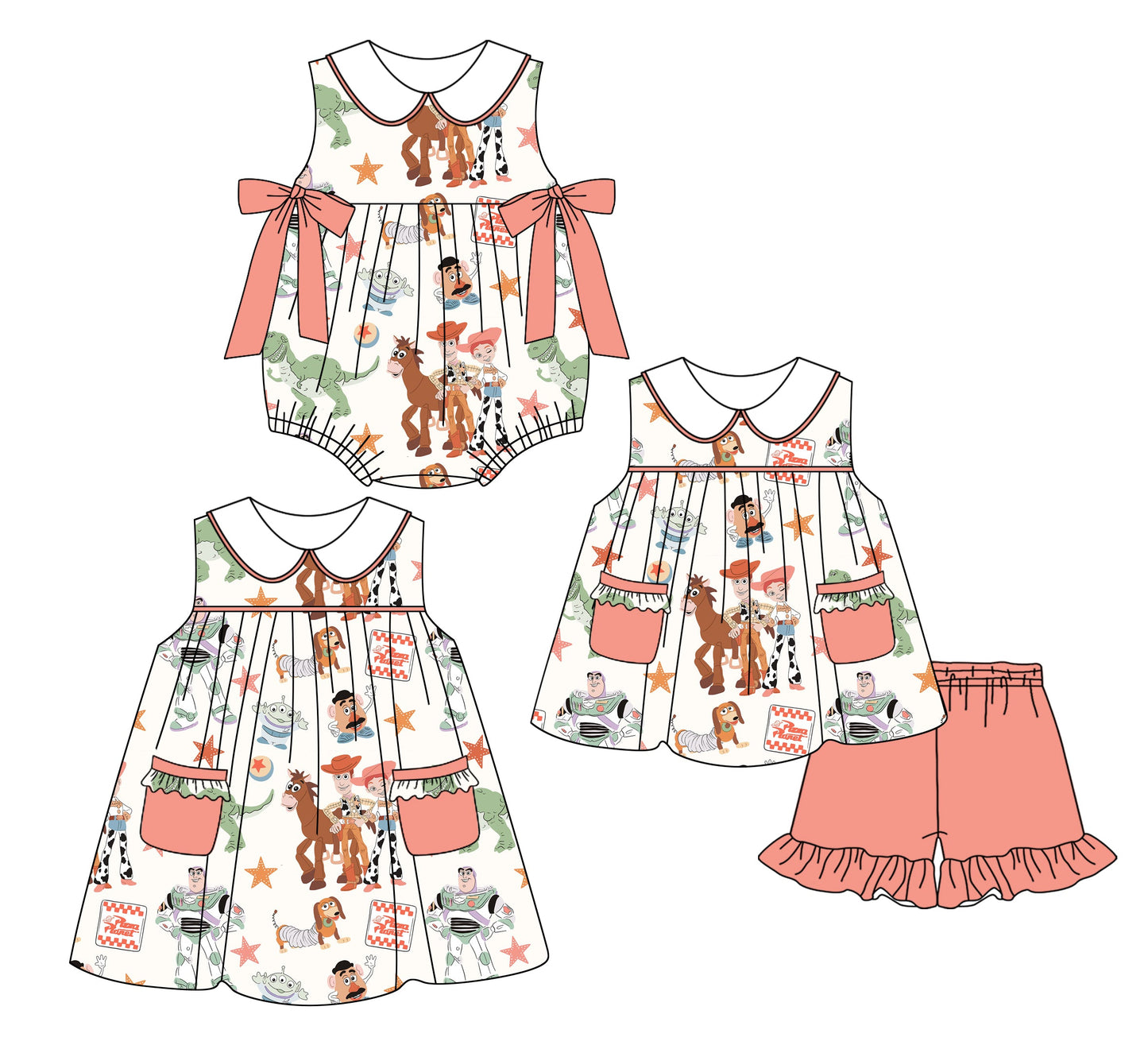 Baby Girl Sleeveless Toys Sibling Romper Dress Set ( Moq 5 Each Style ) 2.24