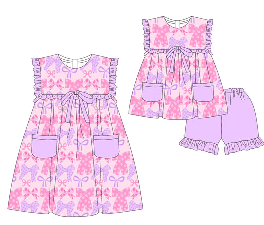 Baby Girl Purple Pockets Bows Sibling Dress Set ( Moq 5 Each Style ) 3.5