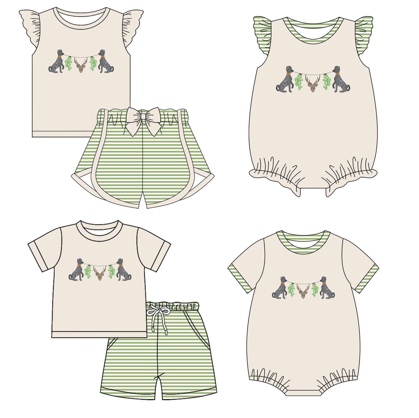 Baby Boy Girl Short Sleeves Dogs Deer Sibling Romper Clothes Set ( Moq 5 Each style ) 11.28