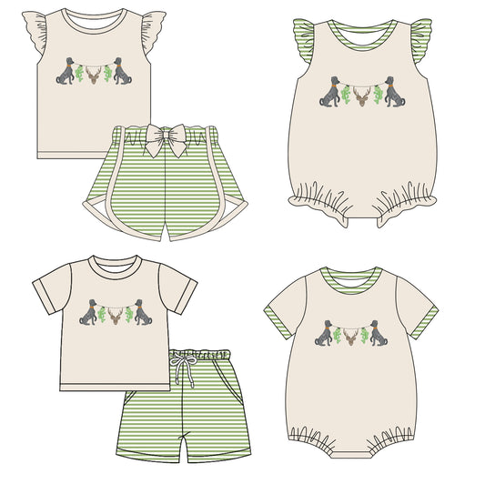 Baby Boy Girl Short Sleeves Dogs Deer Sibling Romper Clothes Set ( Moq 5 Each style ) 11.28